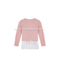 Girl's Knitted Cable Pattern Chiffon Patchwork Dress